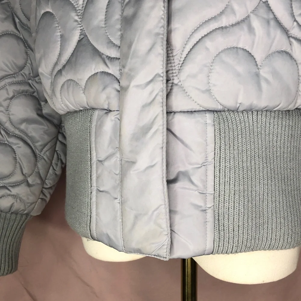 Light Grey Quilted Heart Bomber Jacket Size Medium